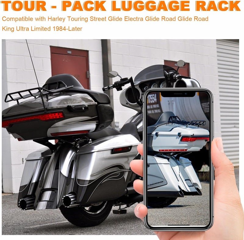 Eumti Motorcycles Air Wing Black Luggage Rack Carrier Trunk Top Rack Rail Mount Compatible with Harley Touring CVO Street Glide Electra Glide Road Glide Road King Ultra Limited 1984-2025 - Image 2